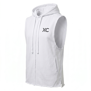 Custom LOGO Hooded Cotton-Blend GYM Tank <b>Top</b> Printed logo Plus Size Plain Men's Singlet Sports training Casual Athletic Wear - Product Image 3