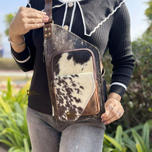 Nuevo Bolso de Hombro de Cuero Vacuno con Pelaje, Elegante y Moderno, Bolso de Viaje Fácil de Llevar, Cinturón Portamonedas, Bolsos Multiusos, Bolso Unisex - Product Image 1