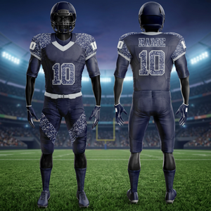 Custom Dark Navy <b>White</b> Speckled American Football Uniform V-Neck Short Sleeve Moisture Wicking Fitted Jersey <b>Pants</b> Set Adult <b>Men</b> - Product Image 4