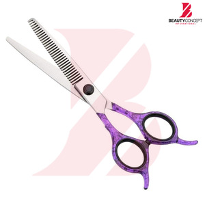 Ciseaux à effiler les cheveux professionnels avec logo personnalisé, motif violet, manche en plastique, outils de coiffure pour salon de coiffure - Product Image 2