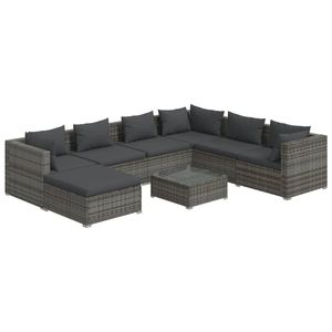Ensemble de salon de patio gris en rotin poly 8 pièces avec coussins mobilier d'extérieur - Product Image 2