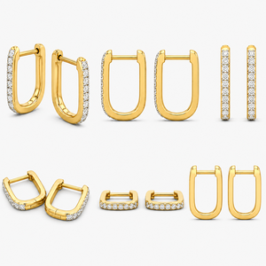 14k <b>Solid</b> <b>Gold</b> Lab Grown Diamond <b>Huggie</b> Earrings-Minimalist U-Shape Dainty Hoops IGI Certified Round Brilliant Cut - Product Image 4