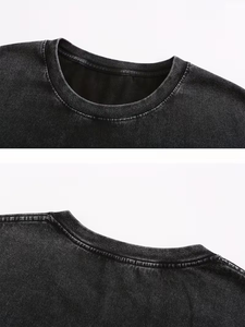 Custom Printed Chest Logo Personalized Front Silk Screen Printed Turtleneck Men's Washed Aged 100% Cotton Formal Short T-Shirt - Product Image 5