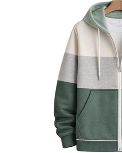 Sweat à capuche zippé personnalisé pour homme, vert sauge et gris, en molleton de coton, style streetwear décontracté, veste d'hiver, fabrication sur mesure - Product Image 4