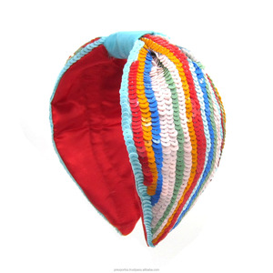 Serre-tête rembourré léger fait main américain avec sequins arc-en-ciel, turban tendance coloré large et scintillant, accessoire de cheveux pour enfants pour fêtes - Product Image 1