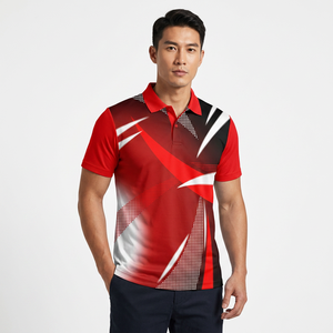 Men's Red Geometric <b>Pattern</b> Short Sleeve Polo Shirt Quick Dry Sporty <b>Knitted</b> Polyester Regular Fit - Product Image 6