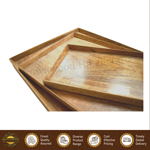 Juego de 3 bandejas rectangulares para servir alimentos, hechas a mano, de madera de mango 100% natural, de diseño moderno y calidad premium, para el hogar y restaurantes. - Product Image 4