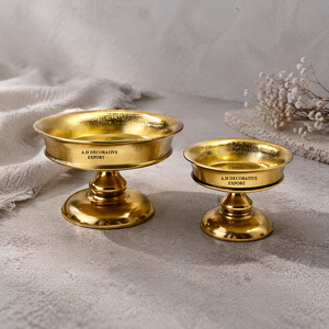 Elegant Pedestal Metal Flower Bowl <b>Set</b> Vintage Gold Centerpiece Risers Handcrafted Decorative Urn for Tabletop Deco for Weddings - Product Image 3