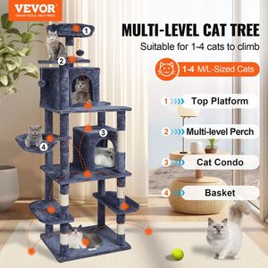 68.5\" Indoor <b>Cat</b> <b>Tree</b> with 2 Condos Sisal <b>Scratching</b> Post Hammock Top Perch Jumping Platforms for Large <b>Cats</b> - Product Image 2