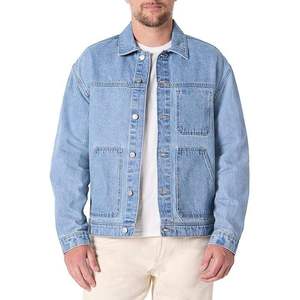 WARPRO INDUSTRY Men's Light Blue Denim Puffer <b>Jacket</b> Hooded Windproof Regular Fit Stand Collar Zipper Closure Washed 100% Cotton - Product Image 1