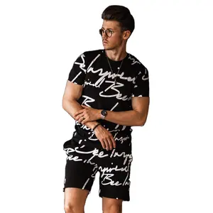 Conjunto de camiseta e shorts personalizados, conjunto de 2 peças de camiseta e bermuda masculina para verão