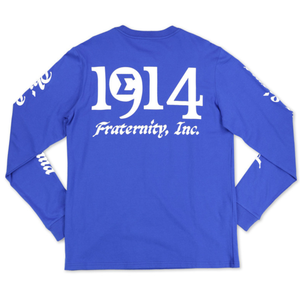 เสื้อยืดแขนยาวสีน้ำเงินรอยัล ลายตัวอักษรกรีก 1914 เสื้อสมาคมพี่น้องชาย แบรนด์ Phi Beta Sigma ผ้าฝ้ายลำลอง - Product Image 2