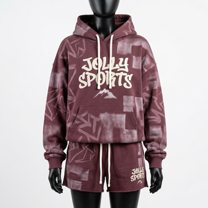 Ensemble de survêtement en molleton de coton et polyester de luxe pour femme, motif graphique, impression en relief personnalisée, ensemble de survêtement pour femme - Product Image 1