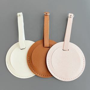 Étiquette de bagage en cuir PU véritable vert, de forme ronde, couleur unie, durable, écologique, de haute qualité, accessoire de voyage - Product Image 5