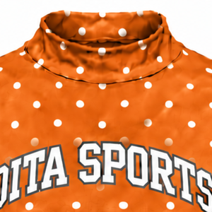 Orange Polka Dot Women <b>Mock</b> <b>Neck</b> Short Sleeve T Shirt Slim Fit Stretch Casual Printed <b>Top</b> Fashion Summer Apparel Wholesale - Product Image 3