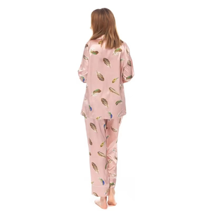 Conjunto de Pijama para Mujer, Color Morado, Poliéster/Algodón, Cuello Alto, Manga Larga, Cintura Elástica con Cordón, Color Sólido, Ropa de Dormir para Verano - Product Image 5