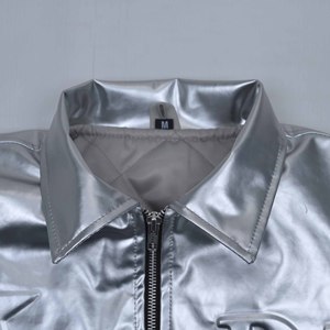 Premium Quality Custom Men's <b>Silver</b> PU Bomber <b>Jacket</b> Star Embossed Zipper Front Streetwear Short Sleeve Turn-down Collar <b>Jackets</b> - Product Image 4