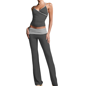 Nuevo Diseño, Conjunto de Top Deportivo Sin Mangas de Spandex/Poliéster y Pantalones Acampanados de Cintura Alta para Mujer - Product Image 3