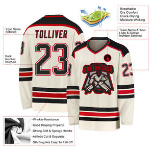 Custom Sublimation Ice Hockey Jersey Cream Black & Red Design - Full Customization High-quality Men's Sports Uniform - Product Image 4