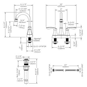 Rubinetto da Bagno Contemporaneo Nero Opaco con 2 Maniglie, Bocca Girevole ad Arco Alto a 360 Gradi, Montaggio Centrale, per Lavabo da 6 Pollici con Scarico a Scomparsa - Product Image 6