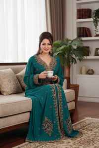 AWAIS HOUSE Dubaï Tradition musulmane Vêtements islamiques Grande taille Kaftan Abaya Jubbah Longueur au sol Col montant Manches longues Ourlet évasé - Product Image 2