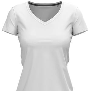 Women's Grey V-Neck 100% Cotton Knitted Jersey <b>T</b>-<b>Shirt</b> Casual Short Length with Anti-Pilling Logo Eco-Friendly Print Pattern - Product Image 2
