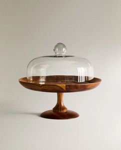 Support à gâteau en bois style vintage avec couvercle en verre transparent pour la décoration d'événements rustiques et le service de desserts - Product Image 1