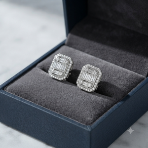 Custom Classic Design 10K Solid Gold Geometric Minimalist Halo Studs Trendy Baguette Moissanite Luxury <b>Earrings</b> Gift Women - Product Image 5
