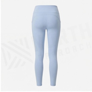North Approach High Waist Full Length Yoga <b>Leggings</b> With <b>Pockets</b> Seamless Four-Way Stretch Solid Light Blue Women's Sportswear - Product Image 2