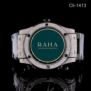 Montre de luxe RAHA en moissanite, bracelet en acier inoxydable de 42 mm, mouvement à quartz analogique, cristal saphir, chiffres romains - Product Image 1