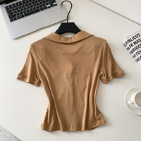 Blusas Elegantes de Verano para Mujer, Manga Corta, Cuello Camisero, Camisas Sólidas, Tops Elegantes para Dama, Ropa al por Mayor
