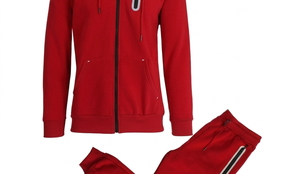<b>Men</b> Autumn Casual Tracksuit Solid Color Full Sleeve Hooded Zipper Two Piece Set Red Polyester Breathable Regular Fit - Product Image 6