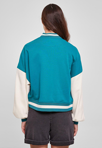 Blouson Bomber Universitaire Femme Hiver Vert Eau Grande Taille avec Col Montant, Motif Imprimé et Caractéristiques Réversibles Coupe-Vent - Product Image 2