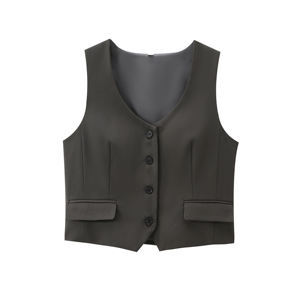 Chaleco Casual de Moda con Cuello Redondo y Botones, Chaleco para Mujer, Cortavientos, Transpirable, Sin Mangas, con Bolsillos con Solapa, Estilo Puffer - Product Image 1