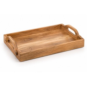 Plateau de petit-déjeuner en bois de manguier en gros |   Plateau de service en teck clair brun en vrac - Product Image 1