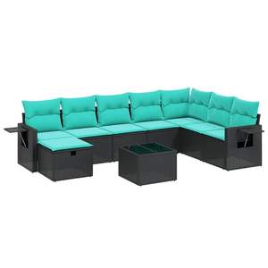 Set di divani da giardino in polyrattan nero da 9 pezzi con cuscini, eleganti mobili da esterno - Product Image 2