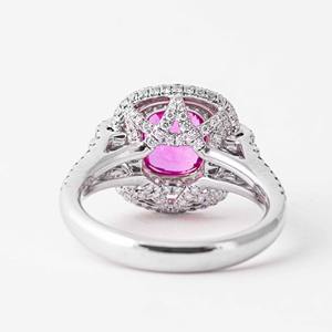 Statement 14K White Gold Engagement <b>Ring</b> Highlighting 2.80ct Cushion Cut Pink Sapphire and Premium Lab Grown <b>Diamond</b> Sparkle - Product Image 4