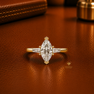 Custom 14K Pure Gold IGI Certified 1.00 ct Marquise Cut Lab Grown Diamond Tapered Baguette Engagement Ring Wedding Ring Gifts - Product Image 1