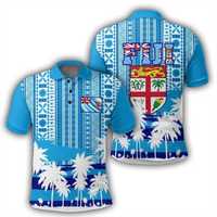 Camiseta para Hombre con Estampado por Transferencia Térmica del Día de la Independencia de FIJI, Estampado a Color del Mapa y Bandera de Kiribati, Tejido Personalizado Ecológico con Botones