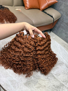Extensions de cheveux humains vierges 100% bruns auburn vietnamiens bouclés, super double drawn, avec closure et trame simple, brillants, vente en gros - Product Image 4