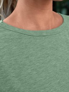 <b>Women's</b> Sage Green Crew Neck Short Sleeve Loose Fit Cotton Jersey T-Shirt Casual Solid Color Breathable Spring Summer <b>Top</b> - Product Image 2