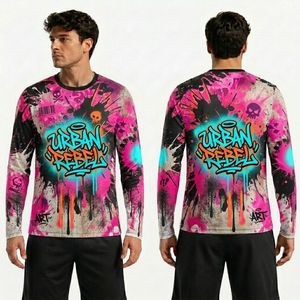 Camiseta Deportiva de Manga Larga con Diseño Poligonal Azul y Negro, Poliéster Duradero, Ligero, Premium, Sublimado - Product Image 5