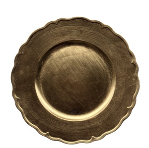 จานรองอาหารสแตนเลสสตีลโบราณสีทองสำหรับตกแต่งโต๊ะงานแต่งงาน โรงแรม และบ้าน - Product Image 1