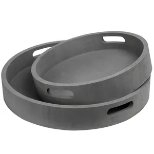 Round Ceramic Eco-Friendly American Style <b>Serving</b> Tray <b>Set</b> Solid Color Minimalist Design Durable Platter for Dining Catering Use - Product Image 2