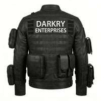 Veste en cuir véritable noire pour homme, personnalisable, style streetwear, multi-poches, épaisse, pour motard, vente en gros