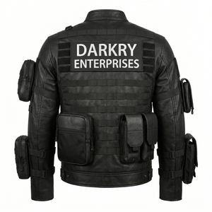 Wholesale Mens Black Genuine Leather <b>Jacket</b> Customized Streetwear Utility Multi Pocket Outerwear Heavyweight Moto <b>Biker</b> Supplier - Product Image 2