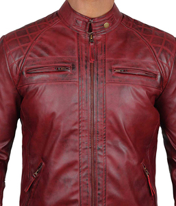 Blouson moto en cuir PU rouge pour homme, col montant, fermeture éclair, coupe ajustée, vêtement d'extérieur décontracté d'automne, respirant, grandes tailles - Product Image 3