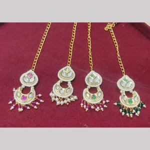 Traditional Gold Plated <b>Crystal</b> Stone and Pearl Maangtikka Beautiful Bridal Headwear Jewelry - Product Image 1
