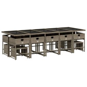 Juego de comedor de patio de ratán polivinílico gris de 15 piezas con cojines Juegos de jardín - Product Image 5