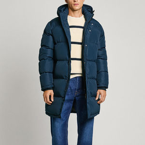 2026 Service OEM Parka longue matelassée brillante pour homme, de qualité supérieure, avec col montant, capuche longue, logo frontal, noir, personnalisable, effet bulle, style OEM - Product Image 1